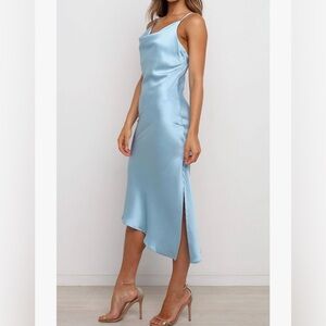 Blue Satin Slip Dress